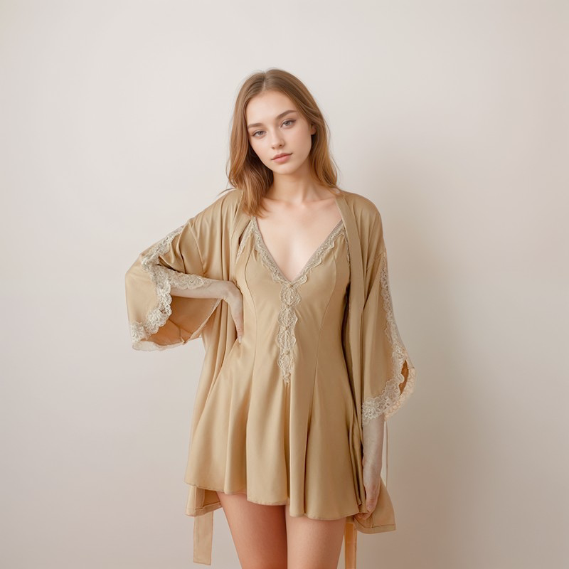 Lace Hem Silky Lingerie Set