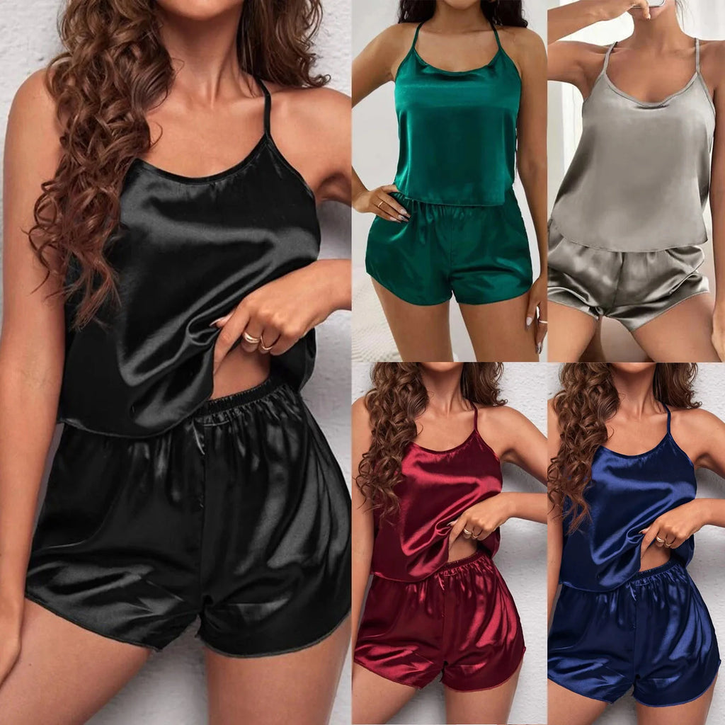Satin Sleeveless Cami & Shorts Pajama Set