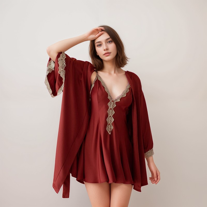 Lace Hem Silky Lingerie Set