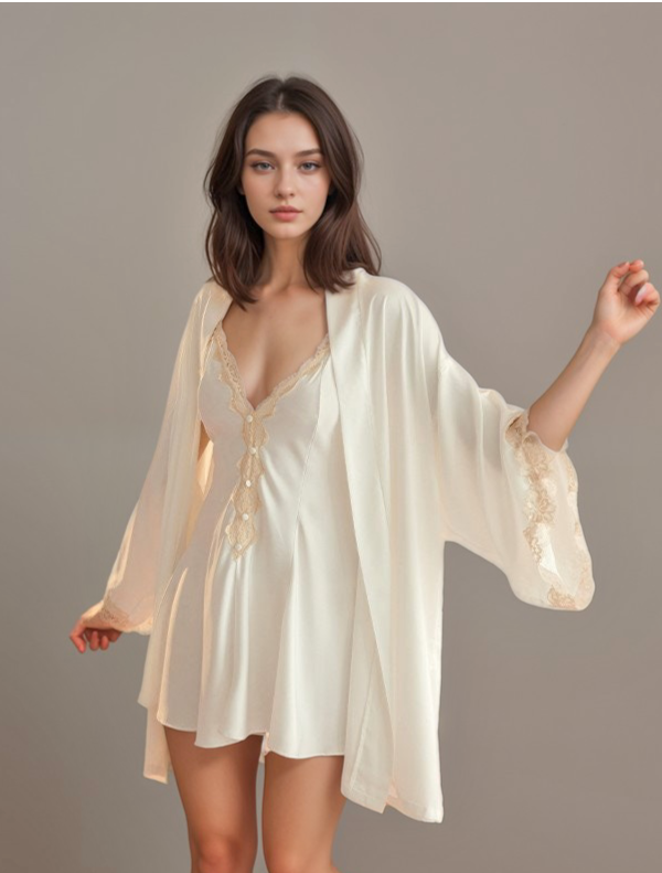Lace Hem Silky Lingerie Set