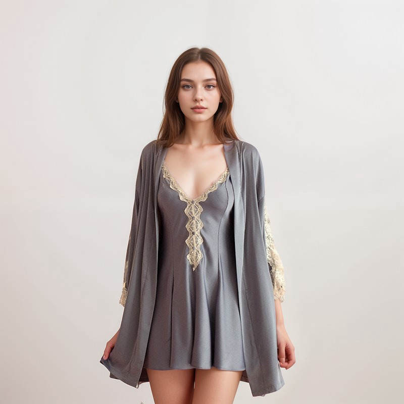 Lace Hem Silky Lingerie Set
